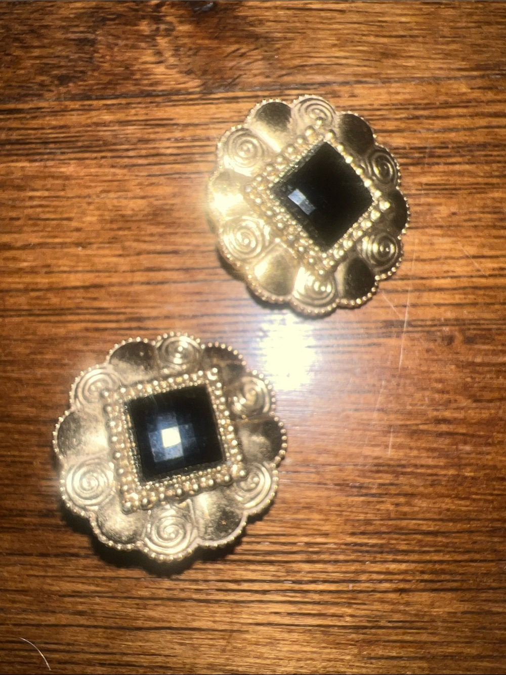 1928 victorian revival style Gold-Tone Black Stone earrings  -